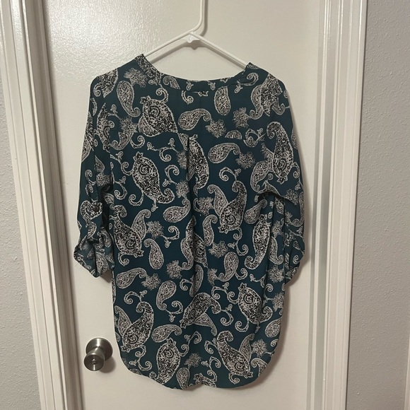 Lush Sheer Teal and Paisley Blouse - Picture 2 of 2